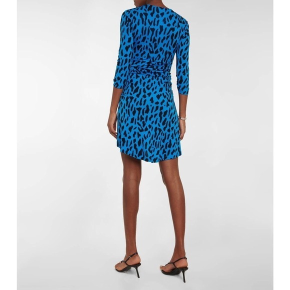 Diane Von Furstenberg David Leopard-Print Minidress Belmont Leo Sky Blue XS NWOT - Picture 2 of 10